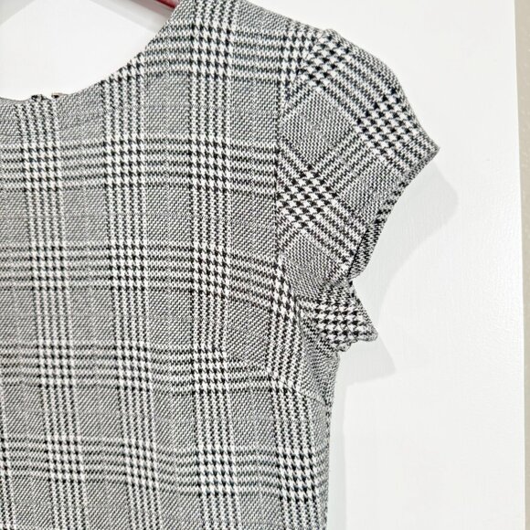 Gap Houndstooth Plaid Fit and Flare Peplum Dress Gray Black Plaid 2 EUC Trumpet - Picture 3 of 16